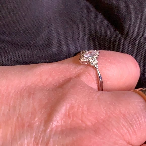 Silver Tone Delicate Ring with Clear Marquise Stone and Pave Stones Size 8 - Picture 7 of 9
